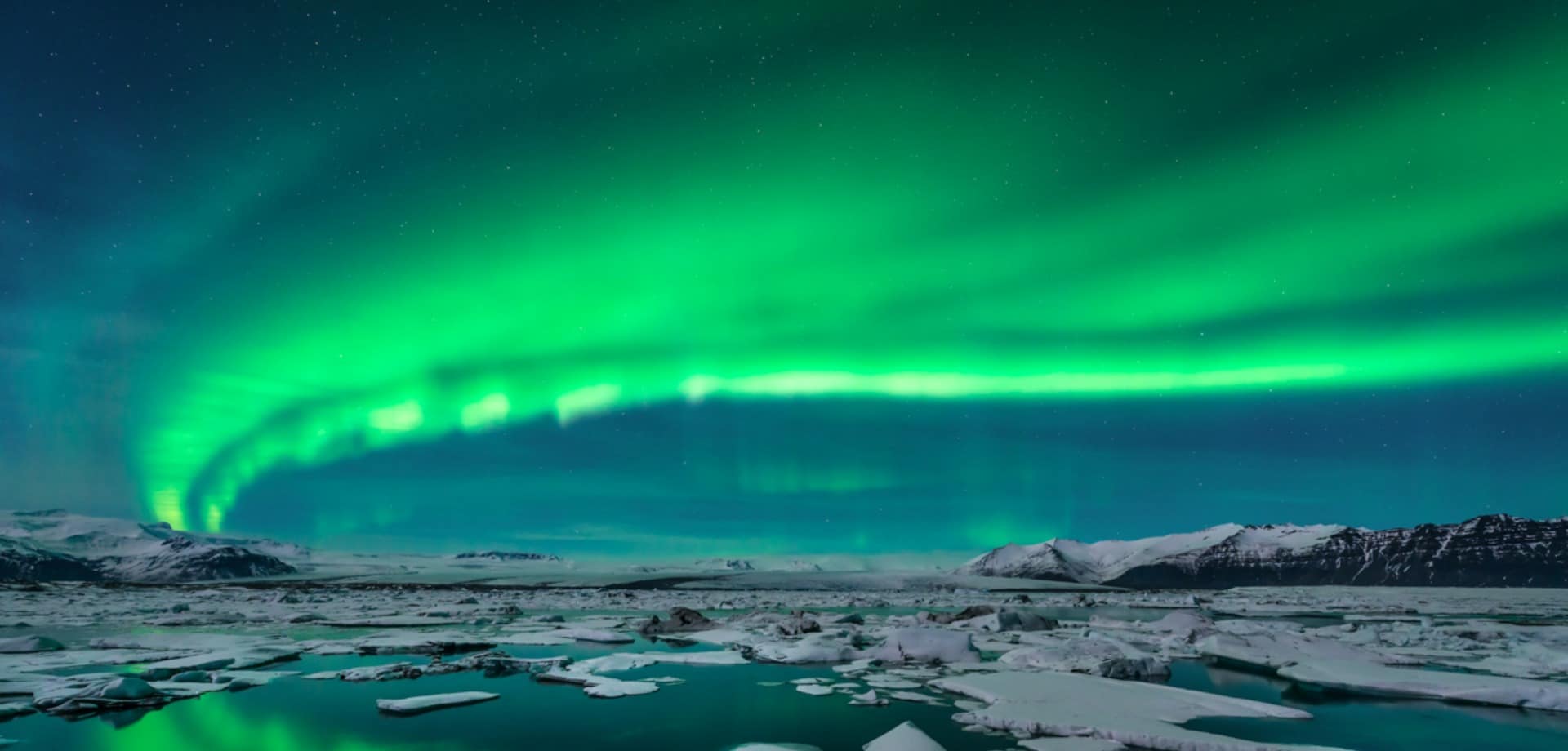 Aurora Boreal, Lagoa Jokulsarlon, Islândia