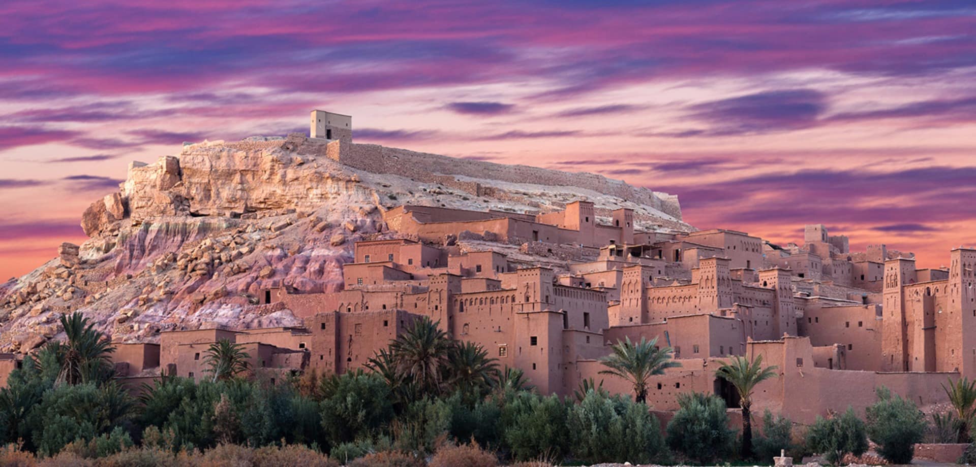 Vista panorâmica do Ksar Ait Benhaddou, Marrocos.