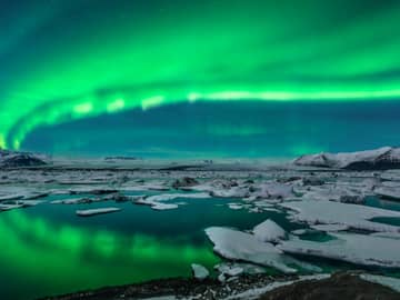 Aurora Boreal, Lagoa Jokulsarlon, Islândia