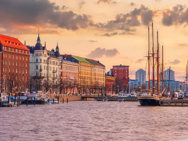 Helsinki city skyline cityscape of finland at sunset
