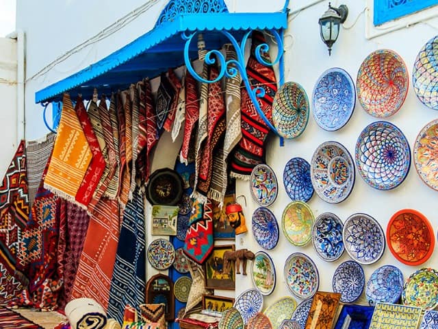 Mercado de tapetes  - Sidi Bou Said, Tunísia.