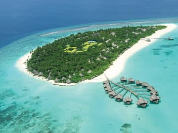 Viagem Ilhas Maldivas, vista aérea ilha-resort bangalô