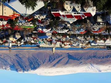 Vista aérea Reykjavik inverno, Islândia