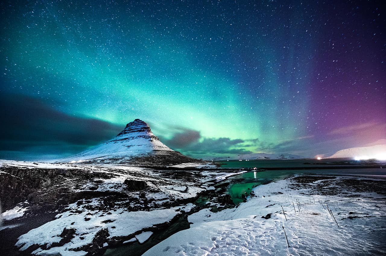 Islandia aurora boreal monte kirkjufell