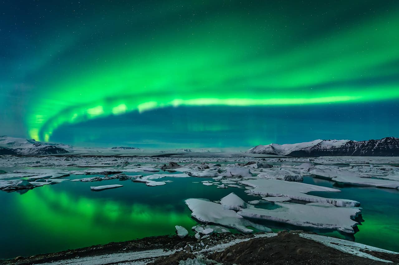 Islandia glacier lagoon jokulsarlon aurora boreal