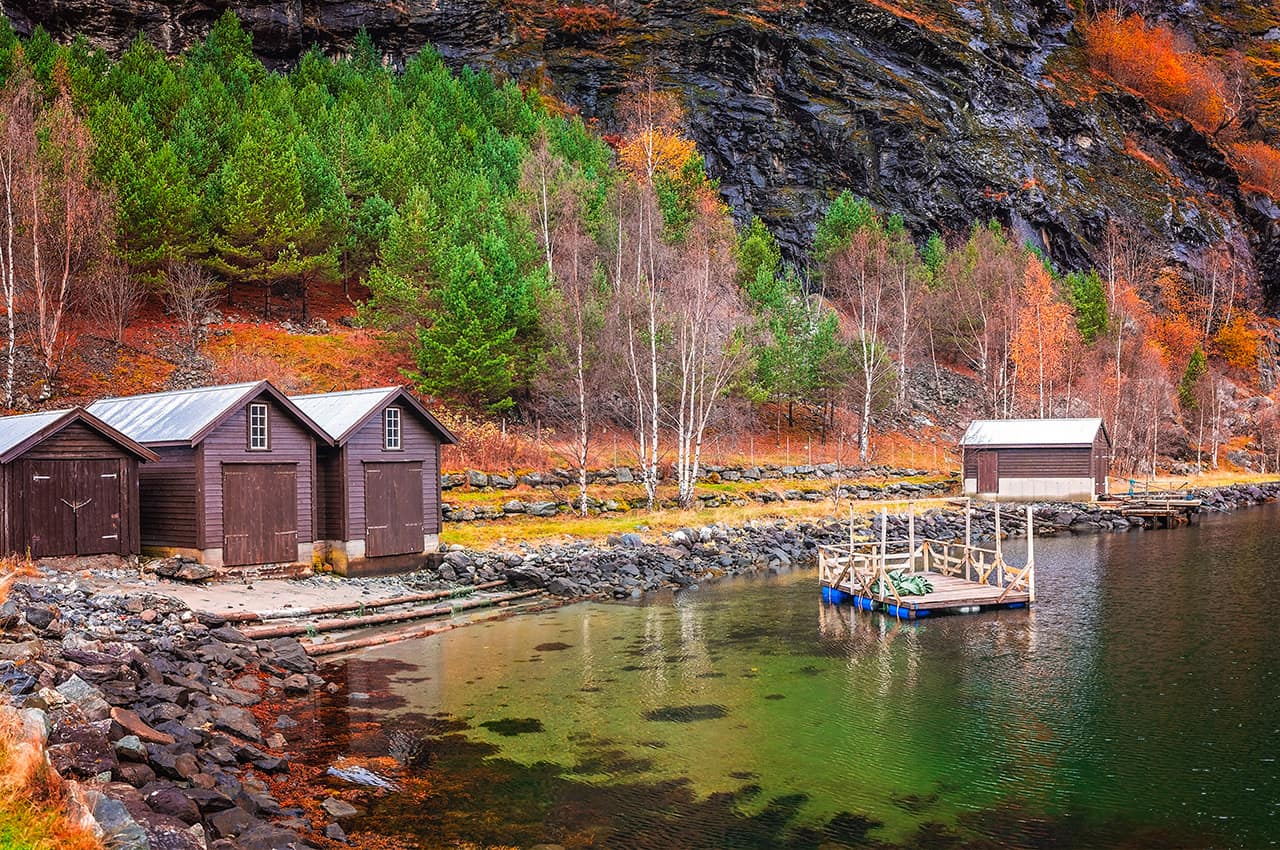 Pequena vila em Flam, Noruega
