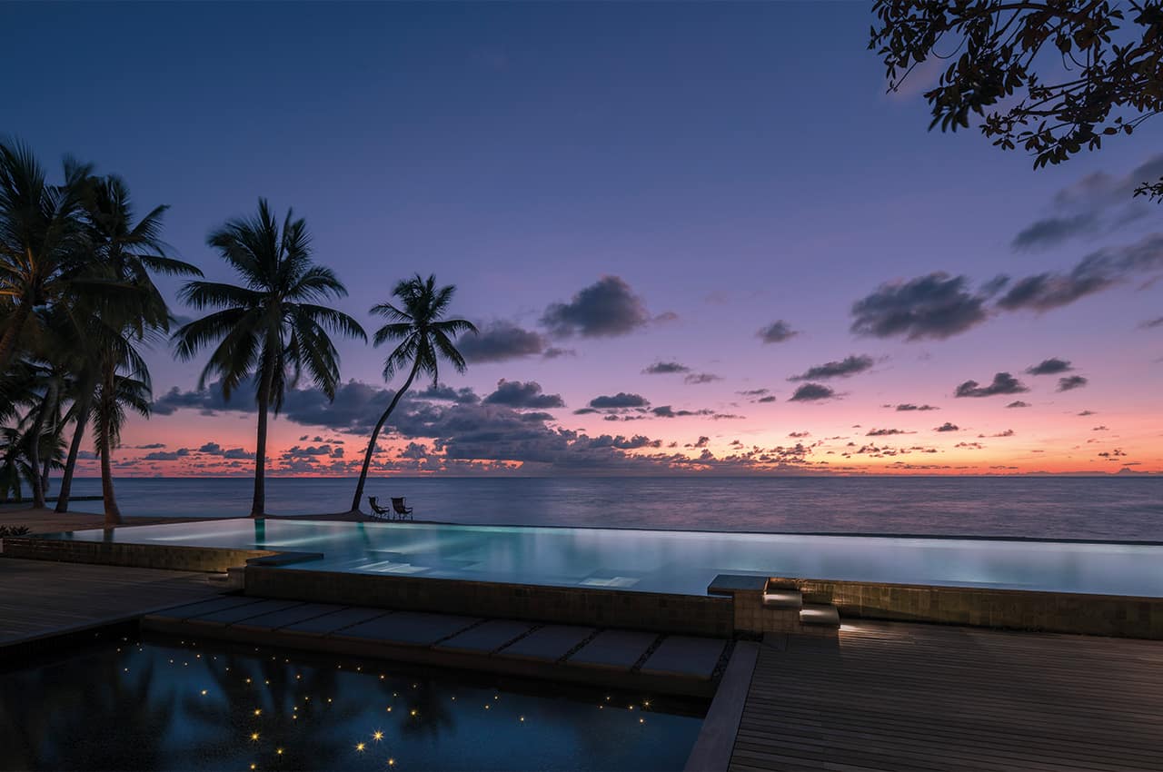 Beach pool sunset seychelles