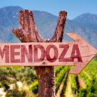 Mendoza wooden sign with winery background