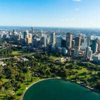 Vista aérea Sydney e Royal Botanic Gardens, Austrália