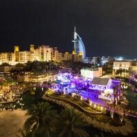 Madinat jumeirah fort island night panorama
