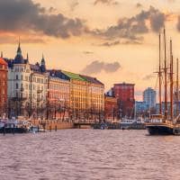 Helsinki city skyline cityscape of finland at sunset