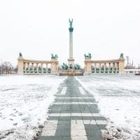 Heroes square in budapest with snow