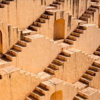 Chand baori architecture of stairs at abhaneri baori stepwell in jaipur rajasthan india