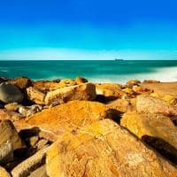Beach at mediterranean sea and blue sky civitavecchia
